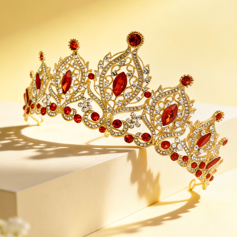 Women'S Red Accessories - Mahkota Barok Berhias Batu Rhinestone dari
